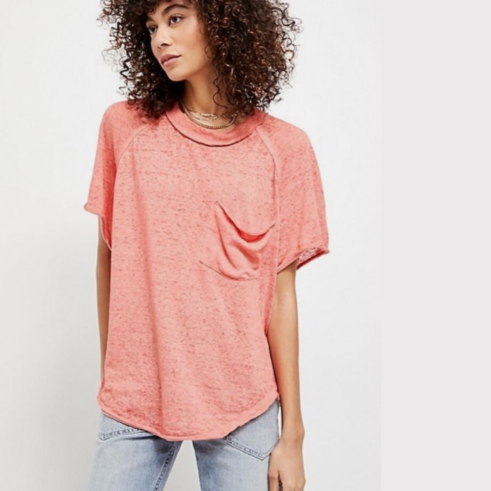 Free People Womens We The Free Kyoto Tee Shirt Too Pretty Guava M front pocket